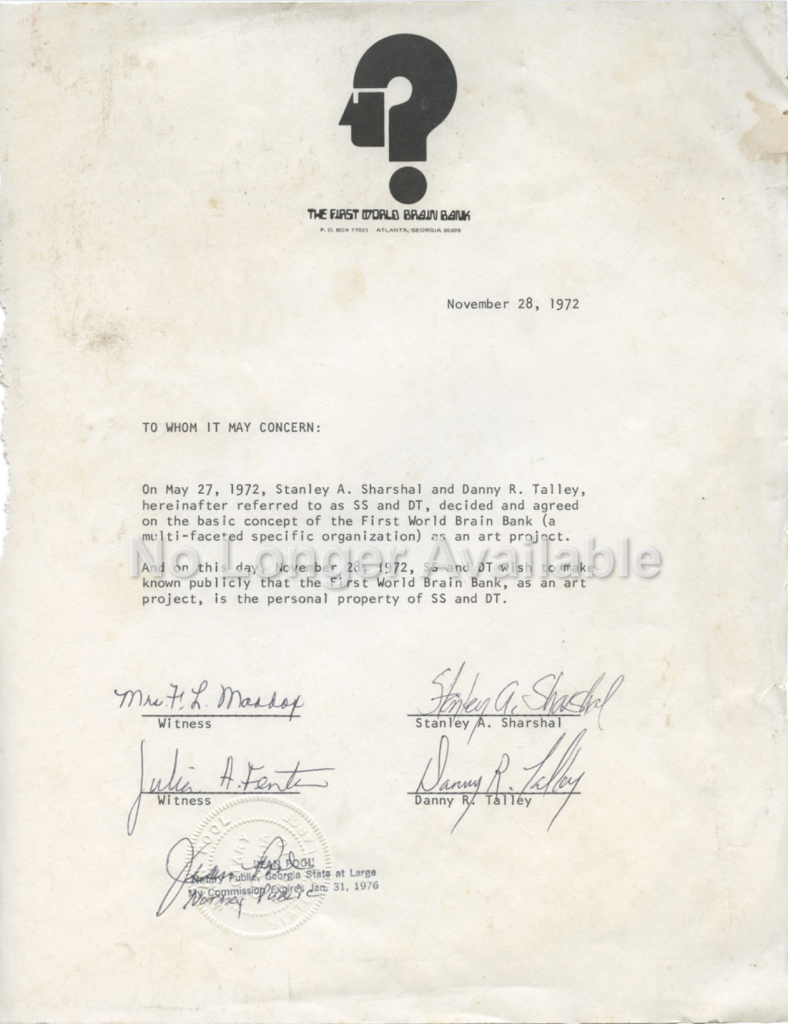 #122, First World Brain Bank Ownership Declaration